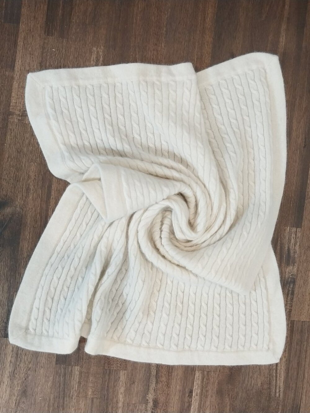Restoration Hardware 100% Cashmere Baby Blanket Beige Ivory Cable Knit 28"x21".